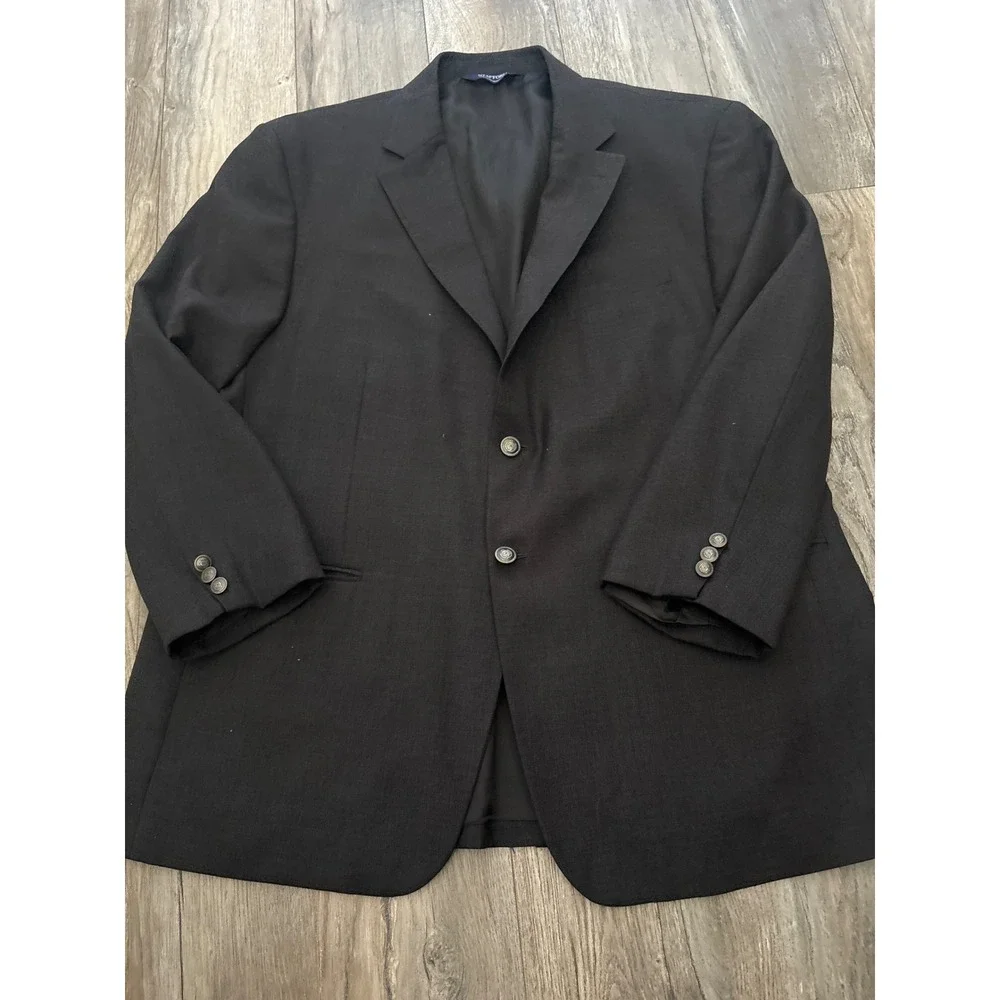 Stafford Mens Black Two Button Blazer Sport Coat Crest Buttons 48R